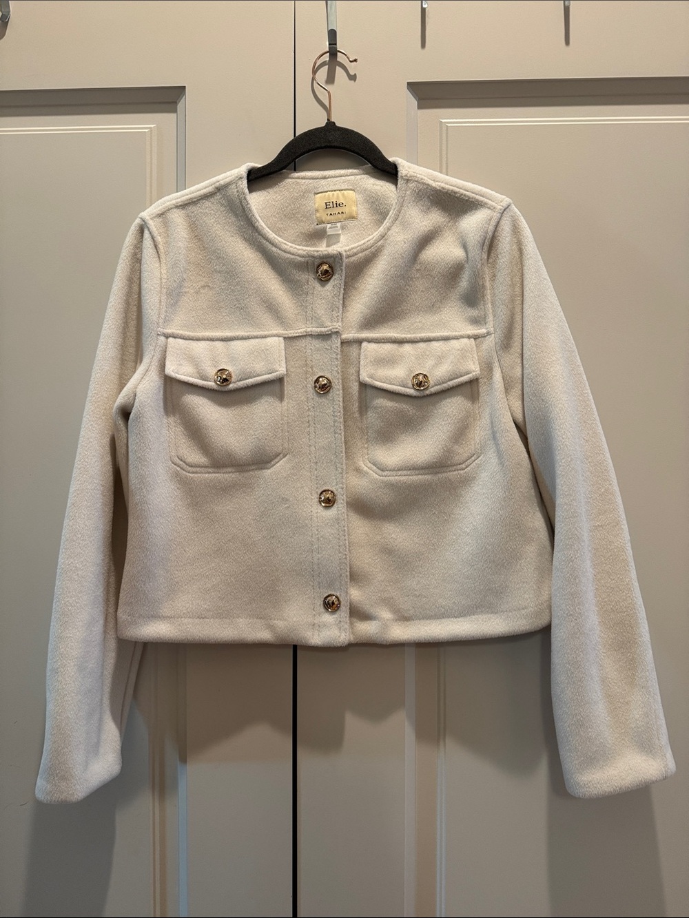 Elie Tahari Cream Button-Front Fleece Jacket